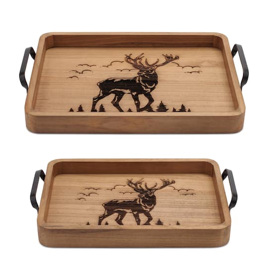 Melrose Brown Rectangular Woodland Deer Trays Set